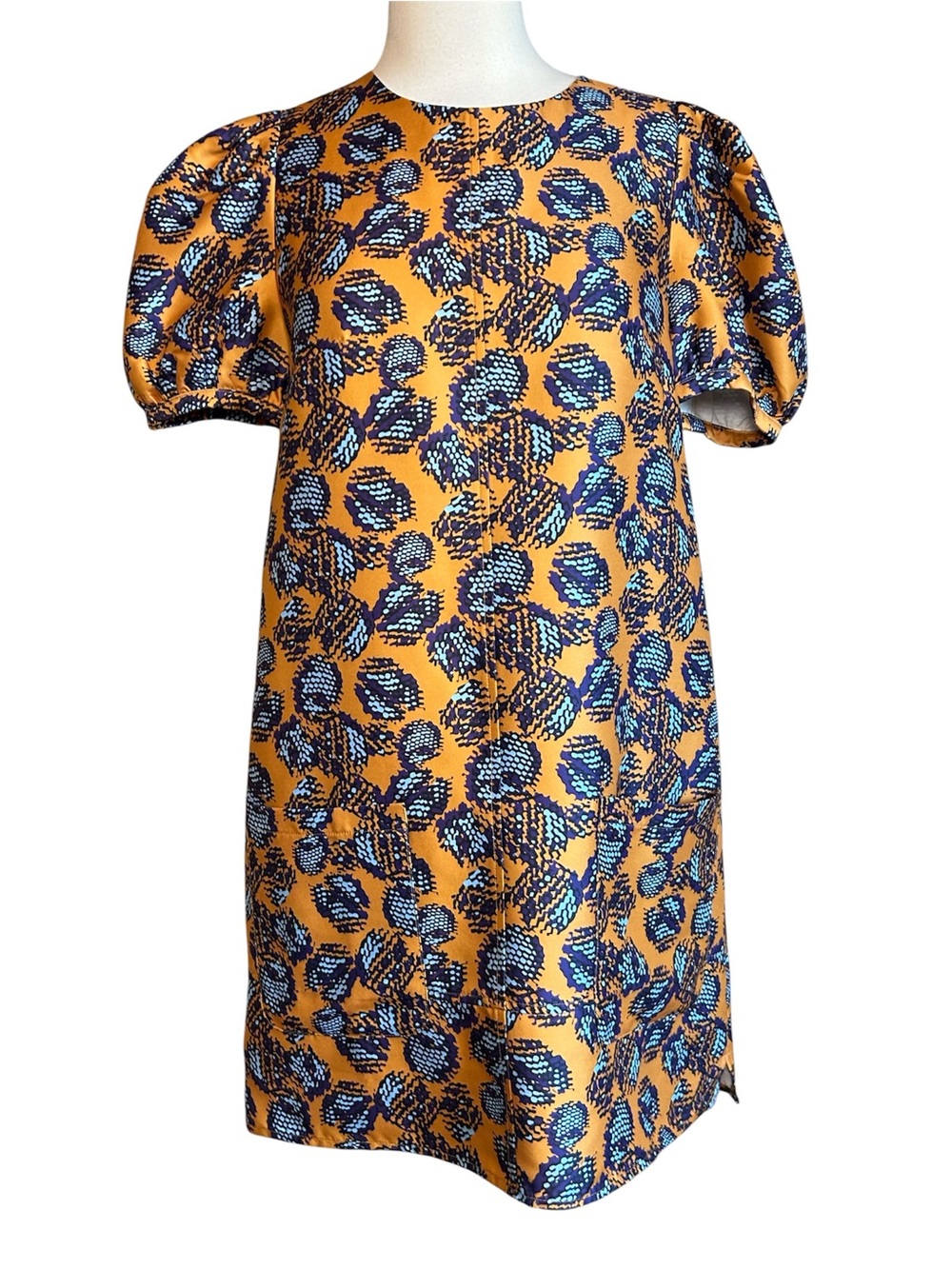 Jade Melody Tam Art Deco Abstract Shift Dress puff sleeves patch Pocket size S